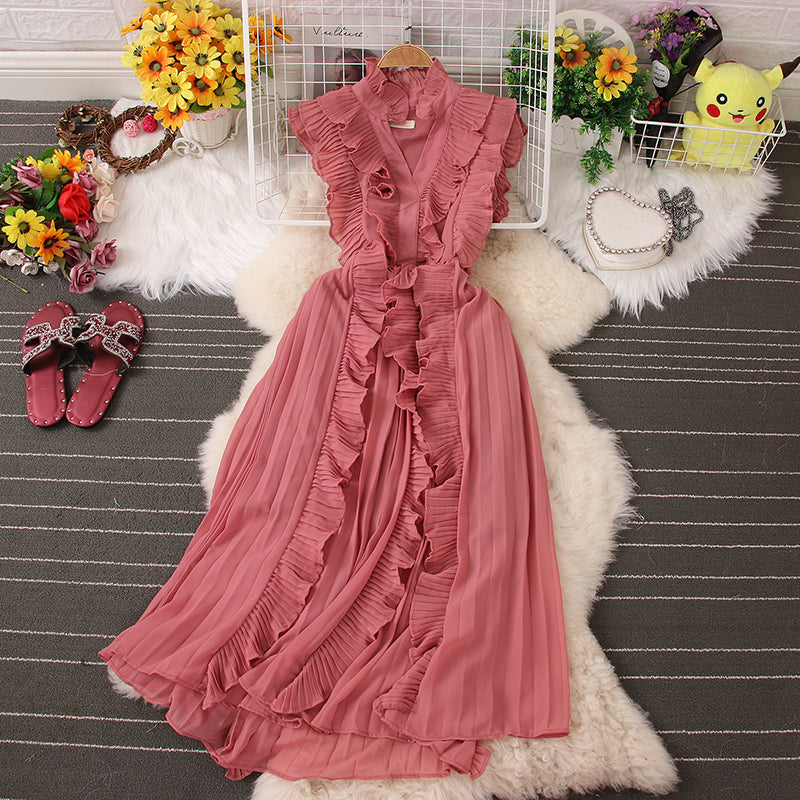 Süßes V-Ausschnitt-Kleid A-Linien-Modekleid RF0069