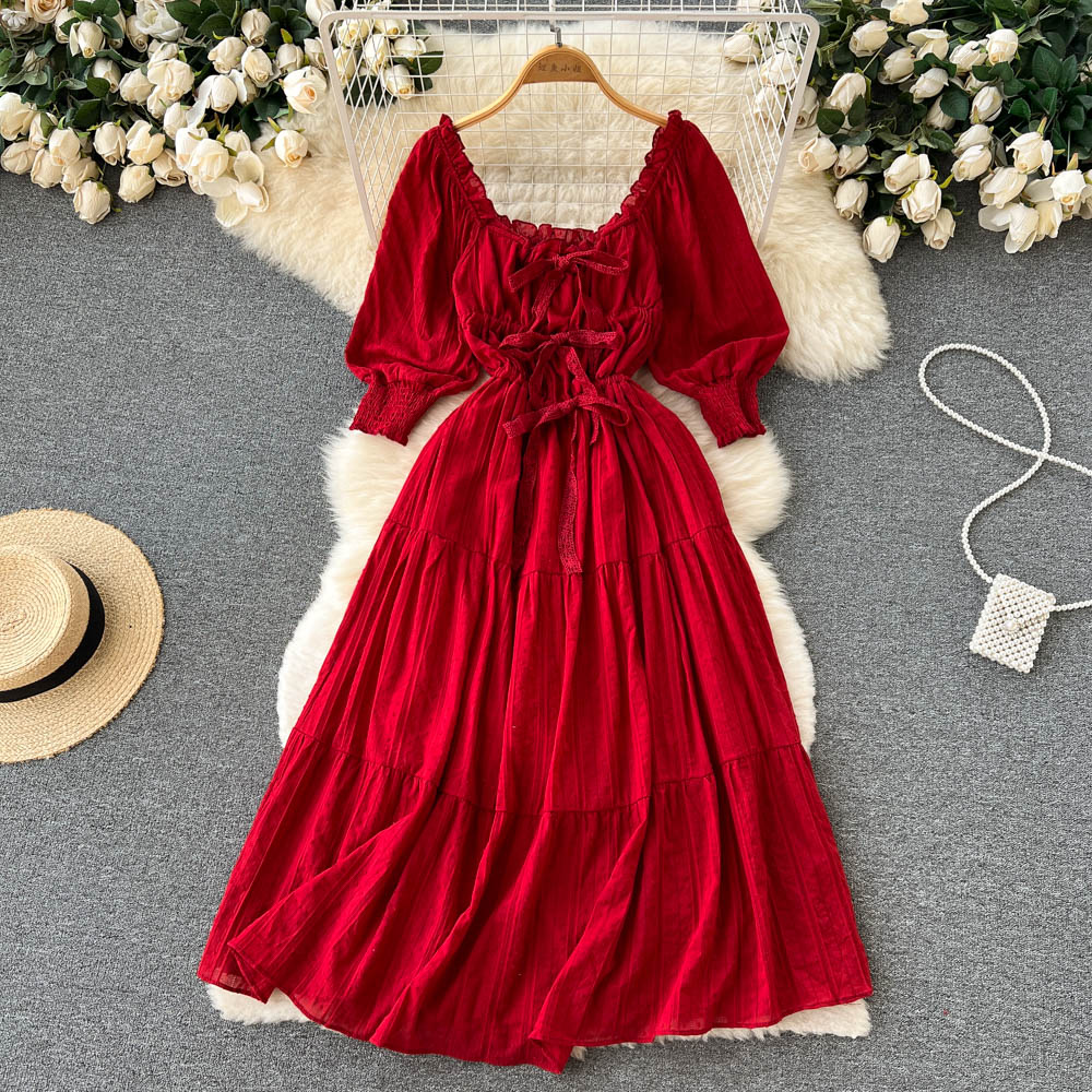 Red A Line Long Sleeve Dress Fashion Dress RF0064