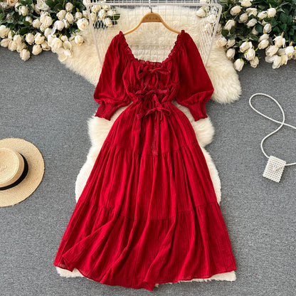 Red A Line Long Sleeve Dress Fashion Dress RF0064