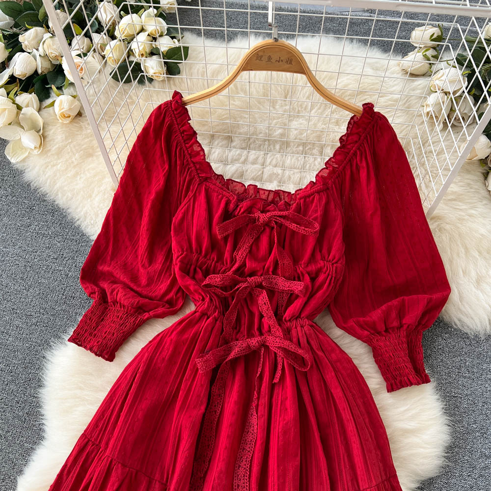 Red A Line Long Sleeve Dress Fashion Dress RF0064