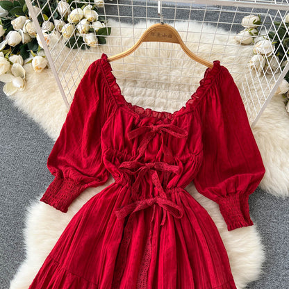 Red A Line Long Sleeve Dress Fashion Dress RF0064