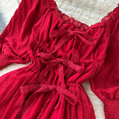 Red A Line Long Sleeve Dress Fashion Dress RF0064