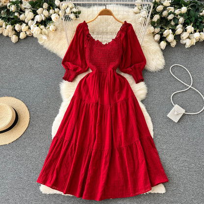 Red A Line Long Sleeve Dress Fashion Dress RF0064