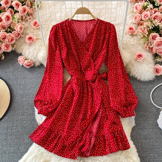 Simple V Neck Long Sleeve Dress Fahsion Dress RF0063