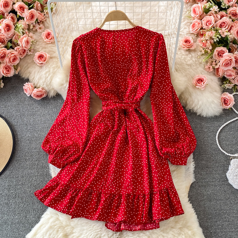Simple V Neck Long Sleeve Dress Fahsion Dress RF0063