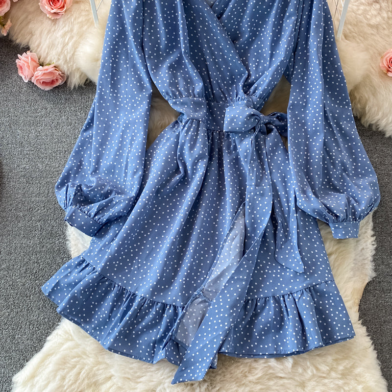 Simple V Neck Long Sleeve Dress Fahsion Dress RF0063