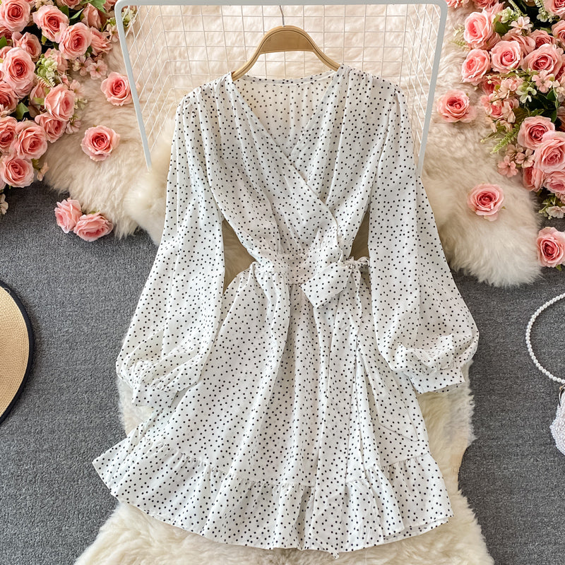 Simple V Neck Long Sleeve Dress Fahsion Dress RF0063