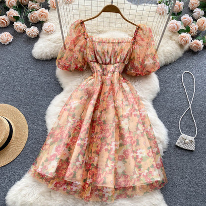 Robe trapèze à fleurs pour fille, jolie robe tendance, RF0061