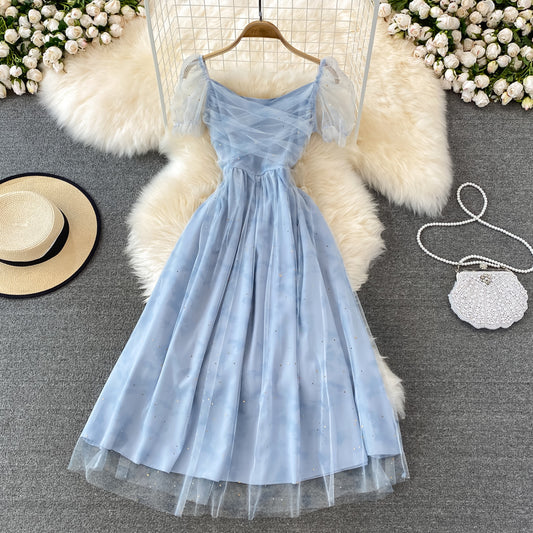 Blue Tulle Short Dress A Line Summer Dress RF0060