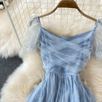 Blue Tulle Short Dress A Line Summer Dress RF0060