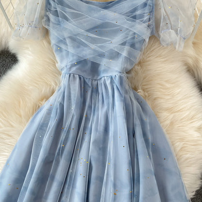 Blue Tulle Short Dress A Line Summer Dress RF0060