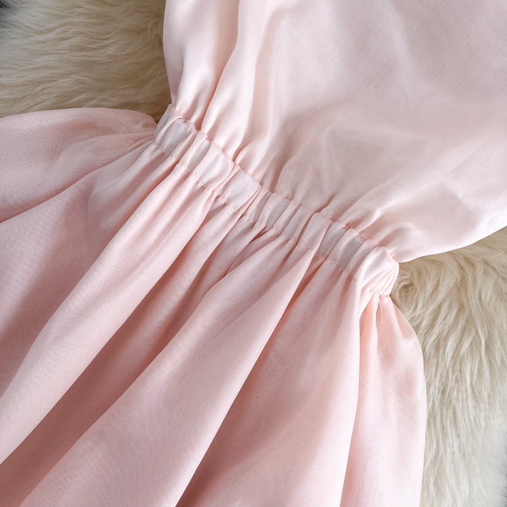 Pink Tulle Short Backless Dress Fashion Girl Dress RF0059