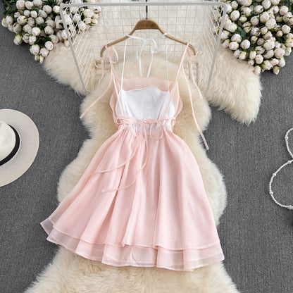 Pink Tulle Short Backless Dress Fashion Girl Dress RF0059