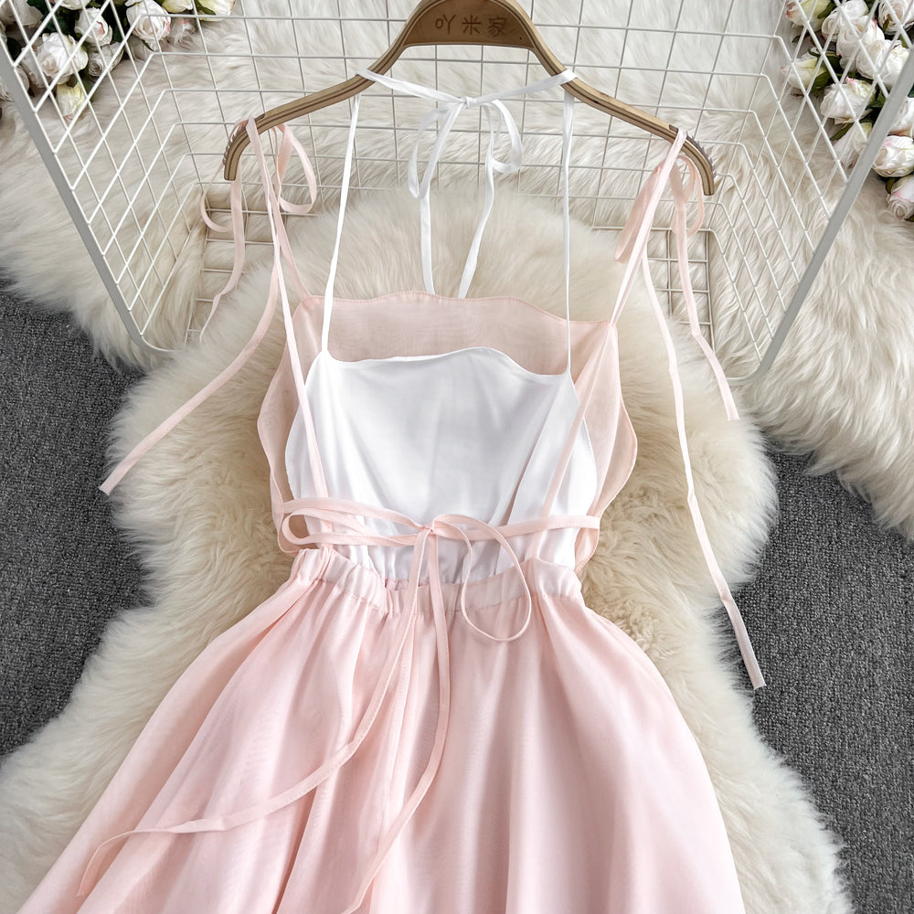 Pink Tulle Short Backless Dress Fashion Girl Dress RF0059