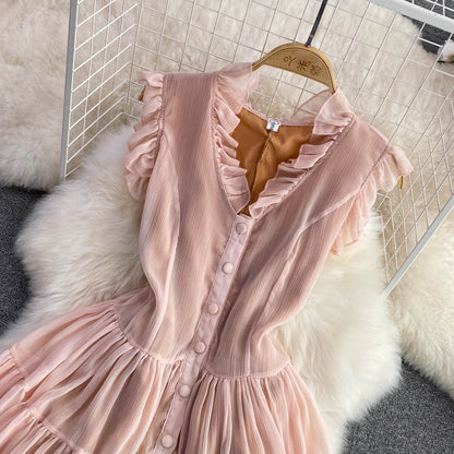 Pink V Neck Tulle Short Dress Fashion Dress RF0058