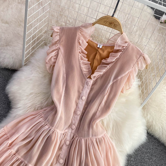 Pink V Neck Tulle Short Dress Fashion Dress RF0058