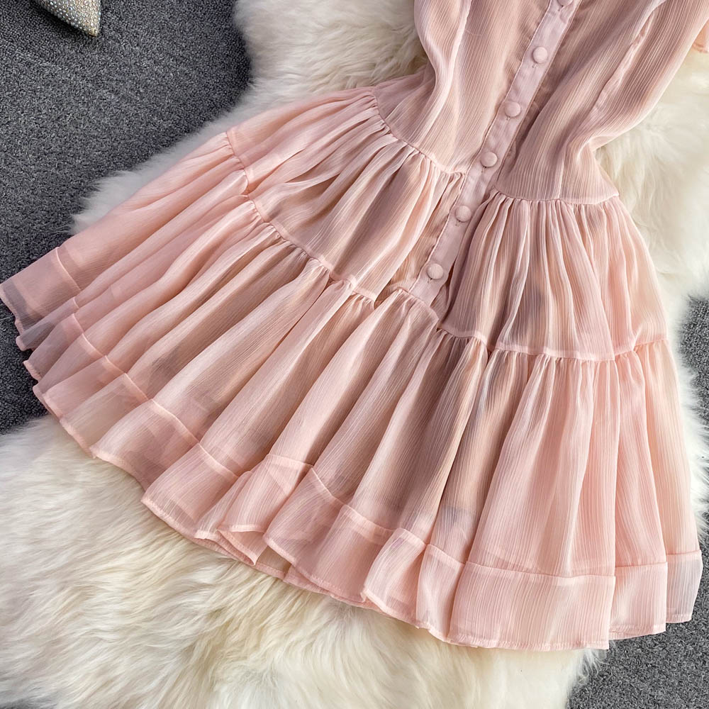 Pink V Neck Tulle Short Dress Fashion Dress RF0058