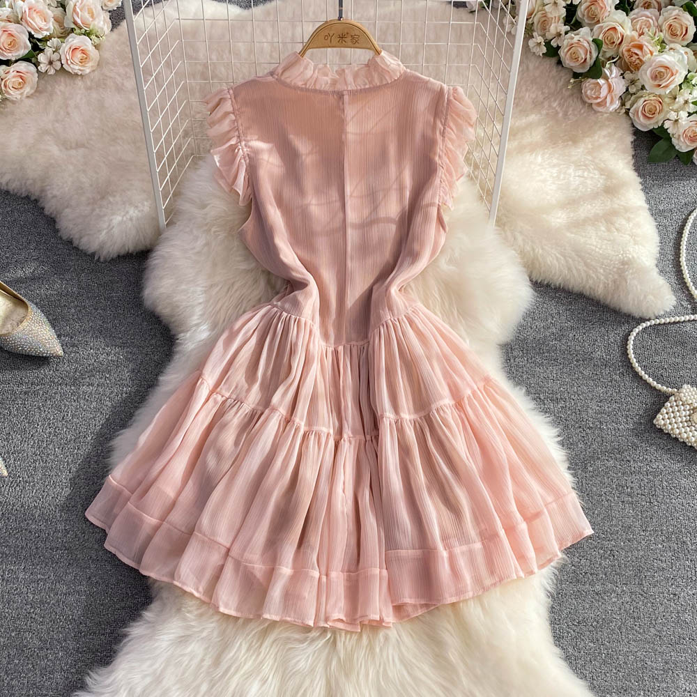 Pink V Neck Tulle Short Dress Fashion Dress RF0058