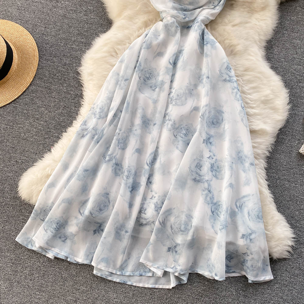 Jolie robe florale en mousseline de soie, coupe trapèze, RF0057