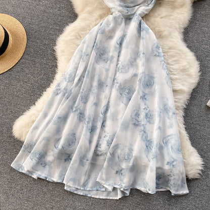 Jolie robe florale en mousseline de soie, coupe trapèze, RF0057