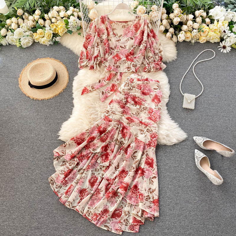 Cute Floral Chiffon Two Pieces Dress Fashion Dress RF0072