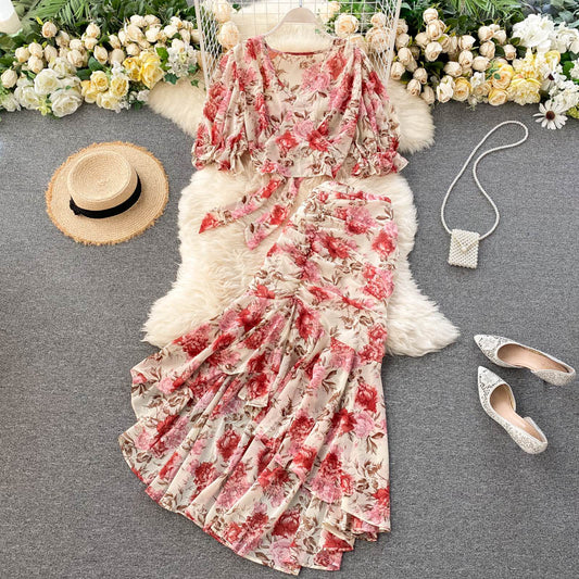 Cute Floral Chiffon Two Pieces Dress Fashion Dress RF0072