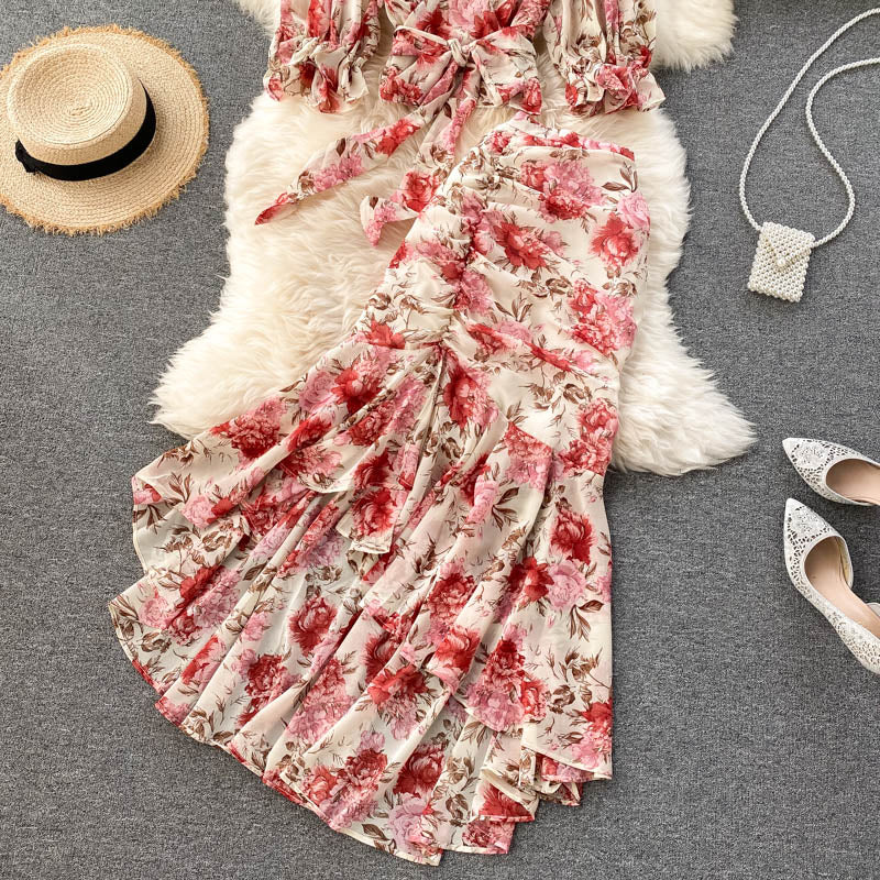 Cute Floral Chiffon Two Pieces Dress Fashion Dress RF0072