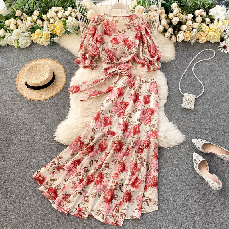 Cute Floral Chiffon Two Pieces Dress Fashion Dress RF0072
