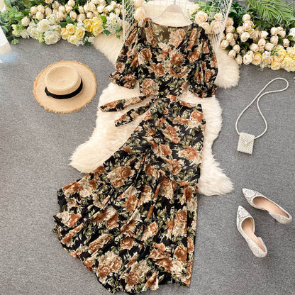 Cute Floral Chiffon Two Pieces Dress Fashion Dress RF0072