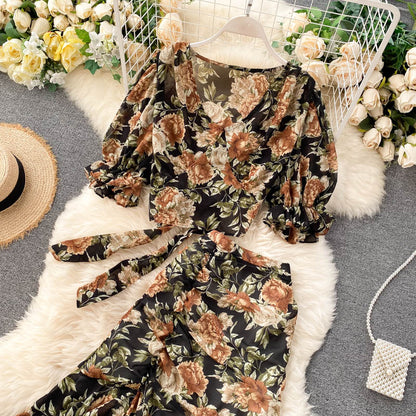 Cute Floral Chiffon Two Pieces Dress Fashion Dress RF0072