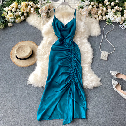 Simple Satin Long Dress Fashion Dress RF0056