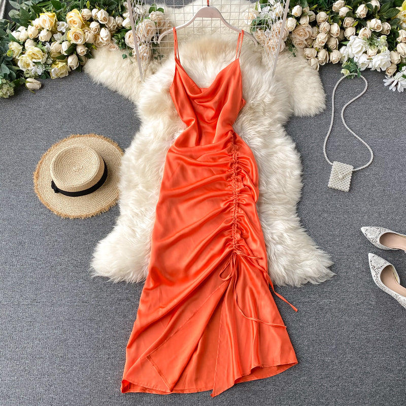 Simple Satin Long Dress Fashion Dress RF0056