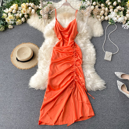Simple Satin Long Dress Fashion Dress RF0056