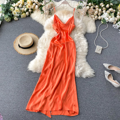 Simple Satin Long Dress Fashion Dress RF0056