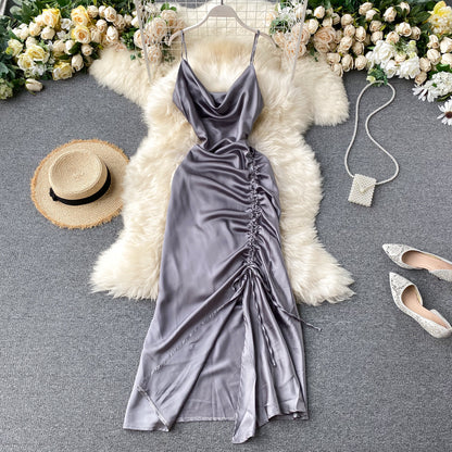 Simple Satin Long Dress Fashion Dress RF0056