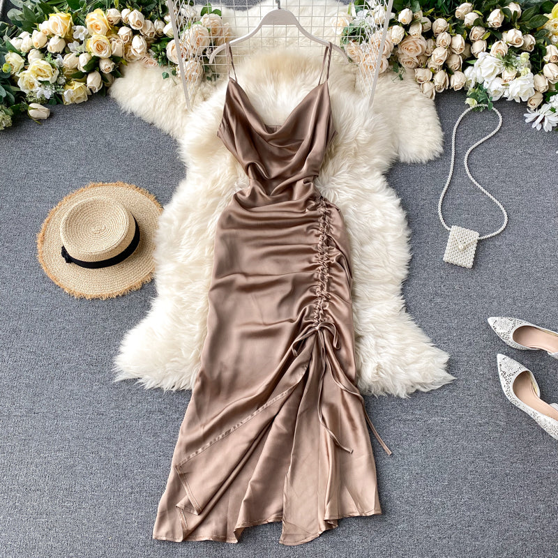 Simple Satin Long Dress Fashion Dress RF0056