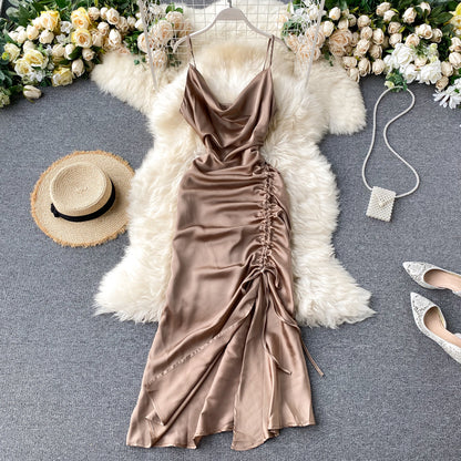 Simple Satin Long Dress Fashion Dress RF0056