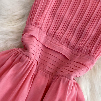 Pink Chiffon Short Dress A Line Fashion Dress RF0054