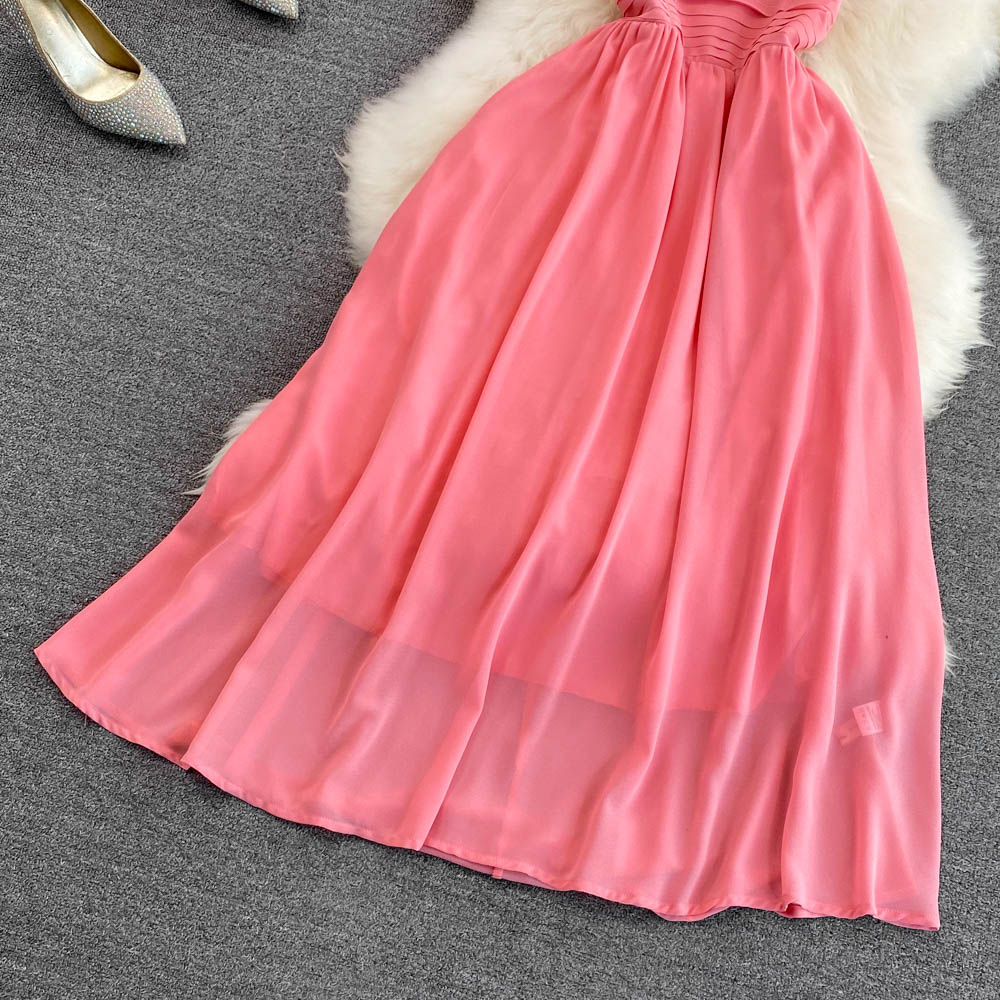 Pink Chiffon Short Dress A Line Fashion Dress RF0054