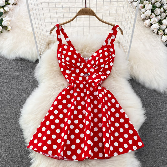 Sexy A-line V-neck Polka-dot Dress Fashion Dress RF0045