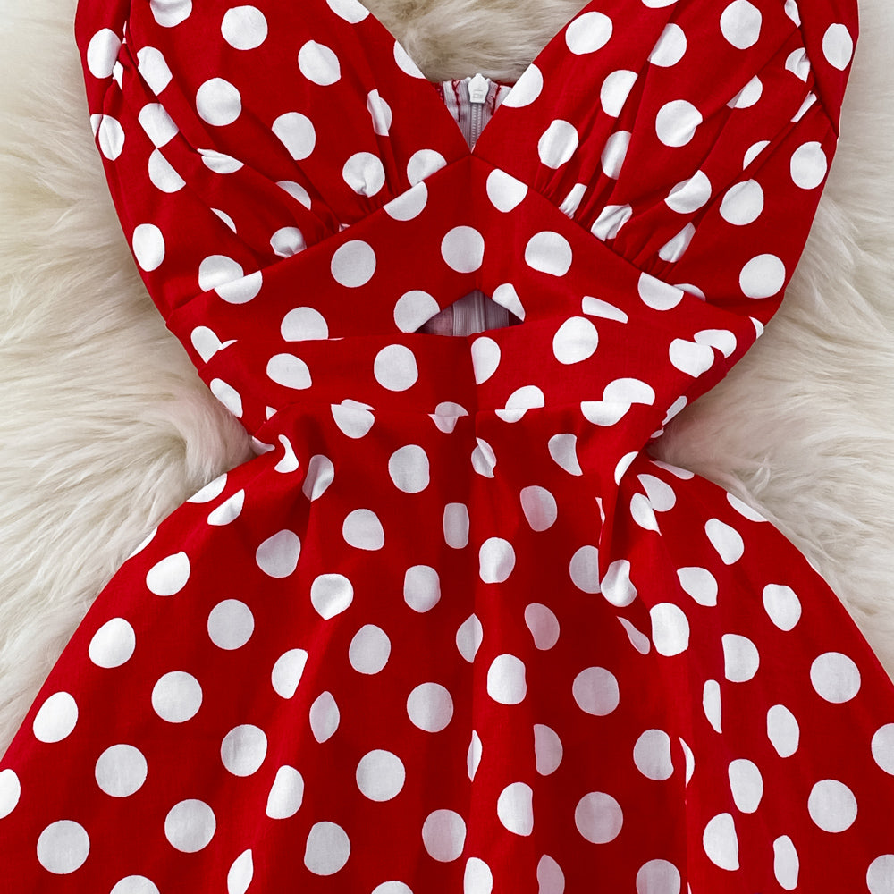 Sexy A-line V-neck Polka-dot Dress Fashion Dress RF0045