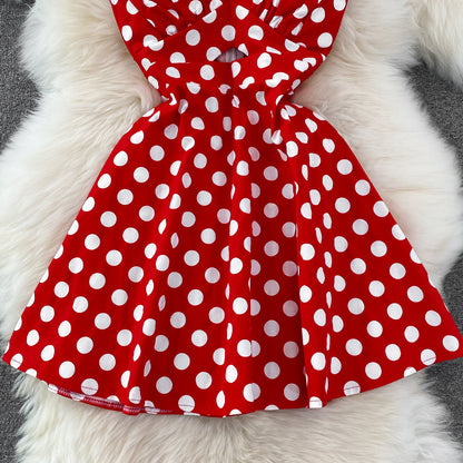Sexy A-line V-neck Polka-dot Dress Fashion Dress RF0045
