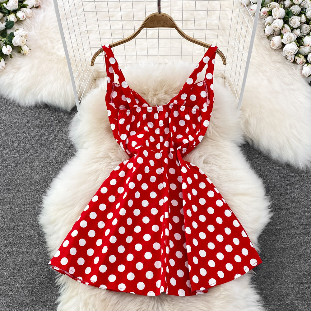 Sexy A-line V-neck Polka-dot Dress Fashion Dress RF0045