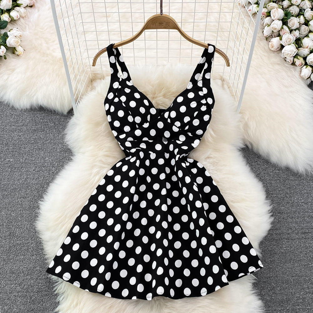 Sexy A-line V-neck Polka-dot Dress Fashion Dress RF0045