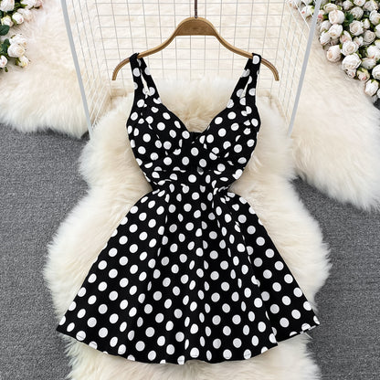 Sexy A-line V-neck Polka-dot Dress Fashion Dress RF0045