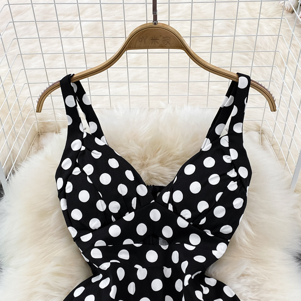 Sexy A-line V-neck Polka-dot Dress Fashion Dress RF0045