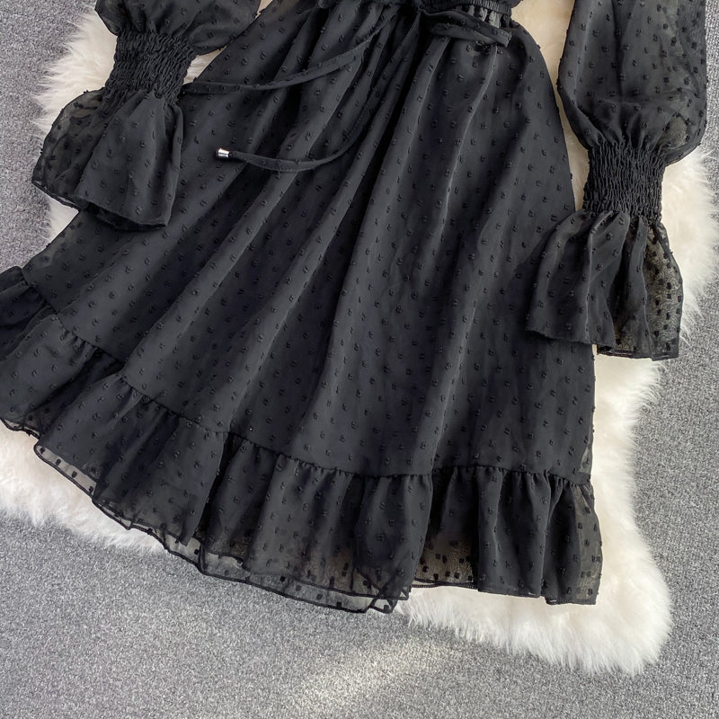Black A-line Long Sleeve Dress Fashion Dress RF0042