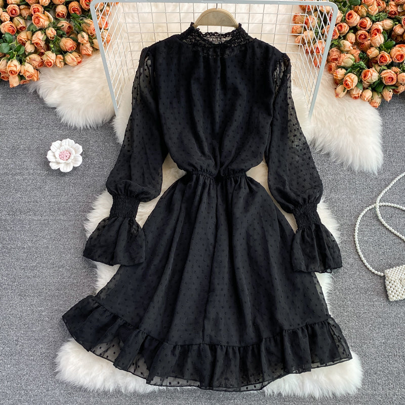 Black A-line Long Sleeve Dress Fashion Dress RF0042