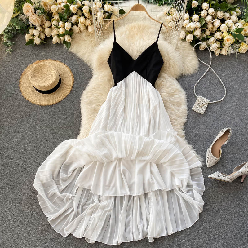 Robe courte simple à col en V, robe tendance RF0036