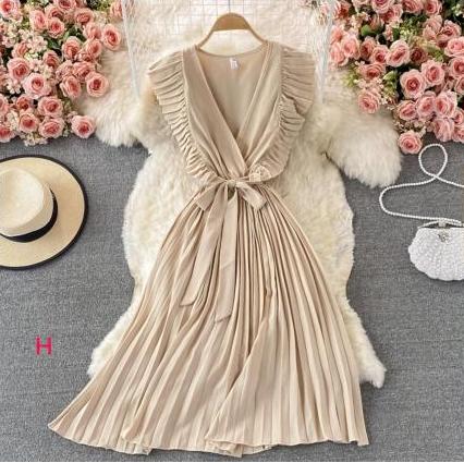 Simple V-neck Chiffon Short Dress Fashion Dress RF0027